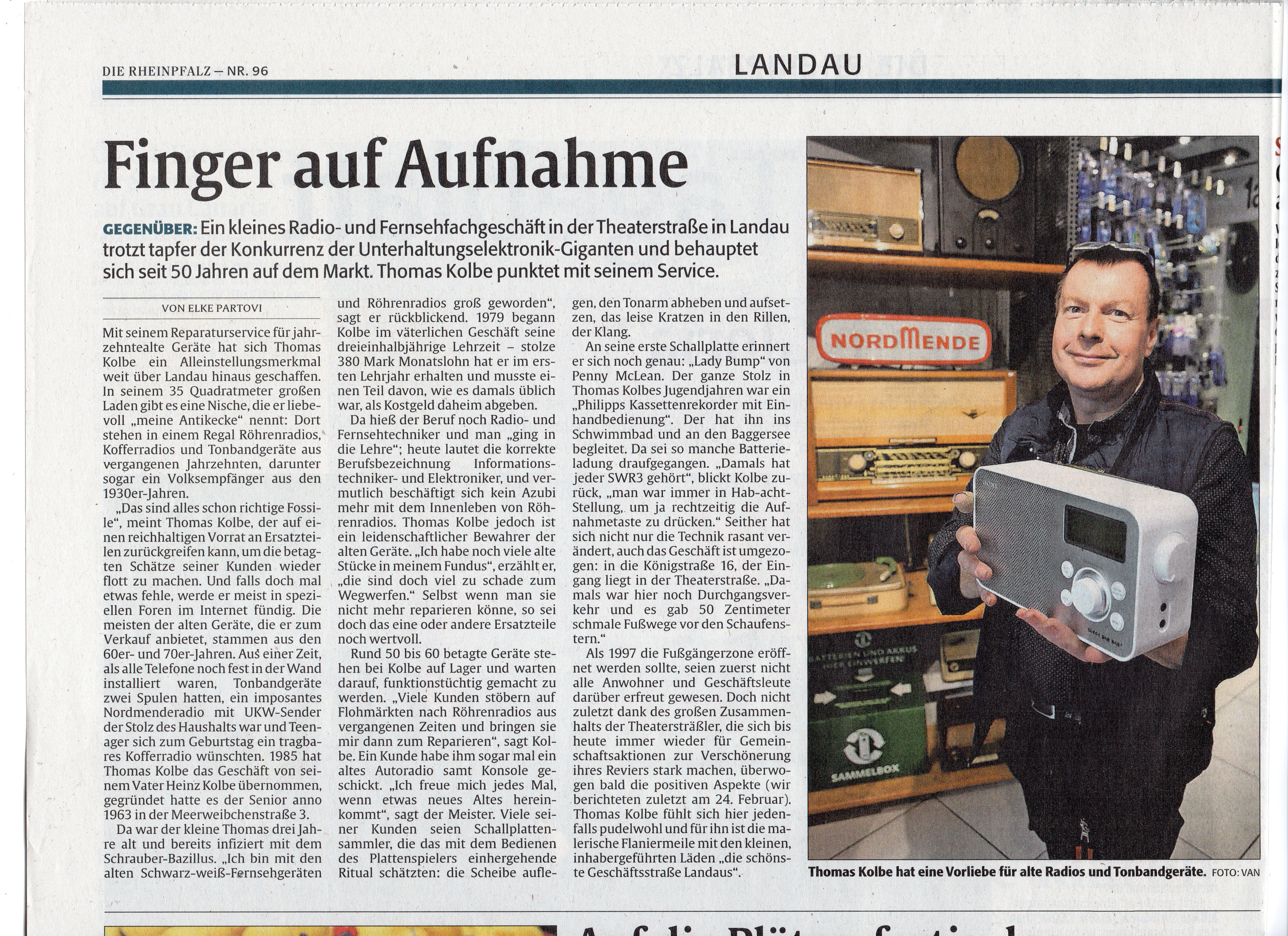 Zeitungsartikel der Rheinpfalz 04.2017